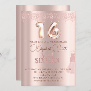Rose gold elegance, sweet sixteen invitation
