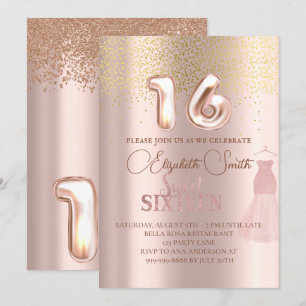 Rose gold elegance, sweet sixteen invitation