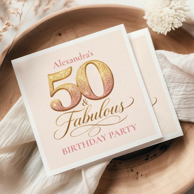 Rose Gold Elegant 50th Birthday Napkin (Creator Uploaded)