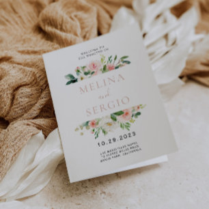 Rose Gold Elegant Fall Flowers Folded Wedding  Program