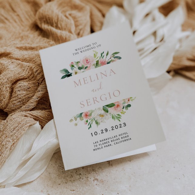 Rose Gold Elegant Fall Flowers Folded Wedding  Program (Creator Uploaded)