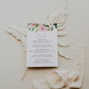 Rose Gold Elegant Fall Flowers Wedding Details  Enclosure Card