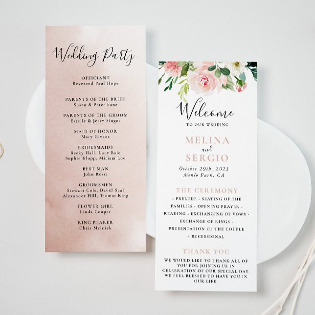 Rose Gold Elegant Fall Flowers Wedding  Program (Creator Uploaded)