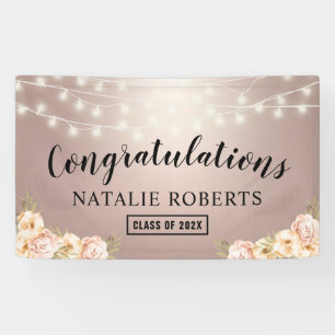 Rose Gold Elegant Floral Graduation Party Banner