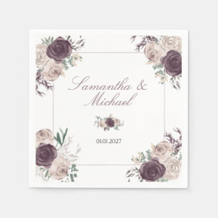 Rose Gold Elegant Floral Name Wedding Couple Napkin