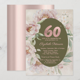 Rose Gold Elegant Flowers 60th Birthday  Invitation