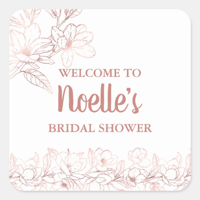 Rose Gold Elegant Magnolia Flowers, Bridal Shower Square Sticker (Front)