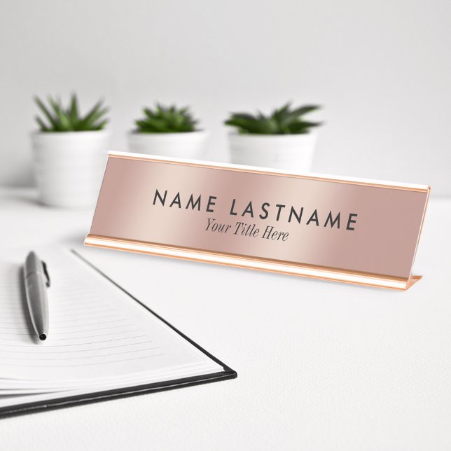 Rose Gold Elegant Minimalist Simple Modern Desk Name Plate (Creator Uploaded)
