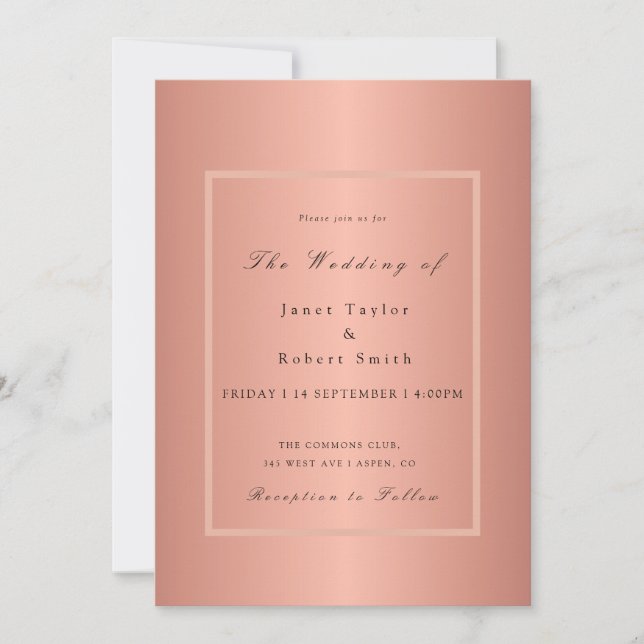 Rose Gold Elegant Minimalist with Pink Border  Inv Invitation (Front)
