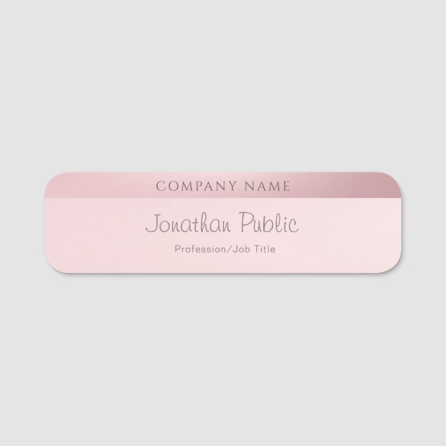 Rose Gold Elegant Modern Calligraphy Script Name Tag (Front)
