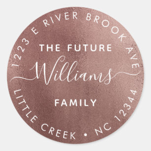 Rose Gold   Elegant Modern Future Mr and Mrs Classic Round Sticker