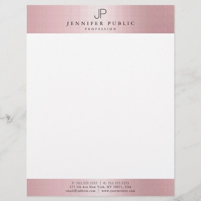 Rose Gold Elegant Monogram Modern Template Custom Letterhead (Front)