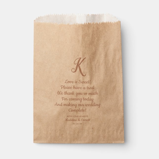 Rose Gold Elegant Monogram Thank You Reception Favour Bag (Front)