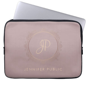 Rose Gold Elegant Monogram Trendy Template Laptop Sleeve