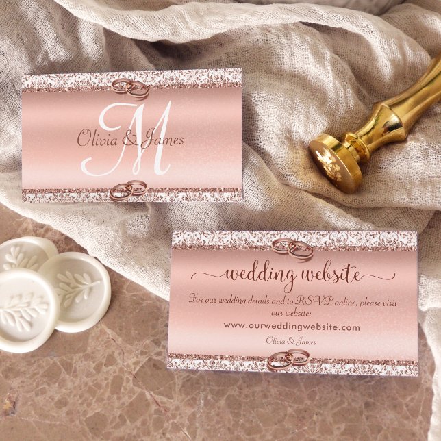 Rose Gold Elegant  Monogram Wedding Website Enclosure Card (Creator Uploaded)
