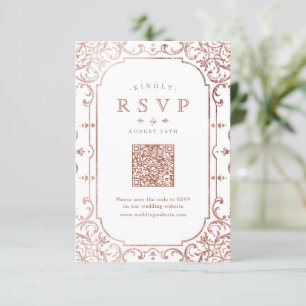 Rose Gold elegant ornate romantic vintage QR code  RSVP Card