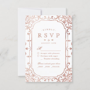 Rose Gold elegant ornate romantic vintage wedding RSVP Card