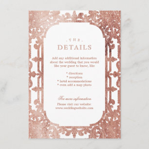Rose gold elegant ornate vintage wedding details enclosure card