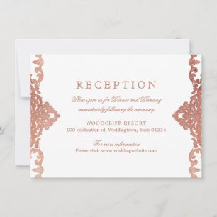 Rose gold elegant ornate vintage wedding reception invitation