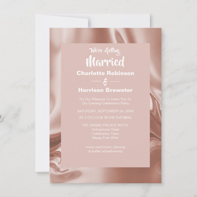 Rose Gold Elegant Rippled Silky Satin Glam Evening Invitation (Front)