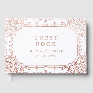 Rose gold elegant romantic ornate vintage wedding guest book