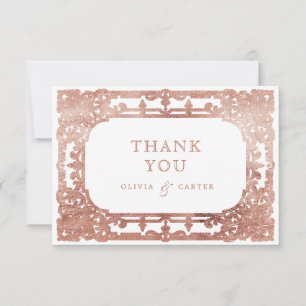 Rose gold elegant romantic ornate vintage wedding thank you card