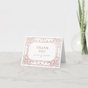 Rose gold elegant romantic ornate vintage wedding thank you card