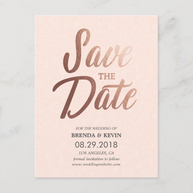 Rose Gold Elegant Save the Date Postcard (Front)