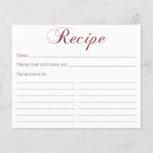 Rose Gold Elegant Script Bridal Shower Recipe Card