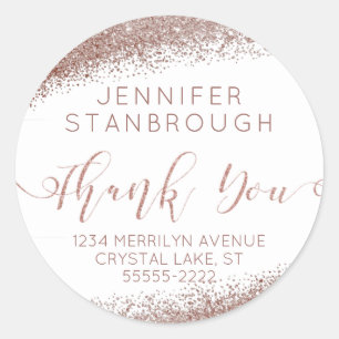 Rose Gold Elegant Script Thank You Classic Round Sticker