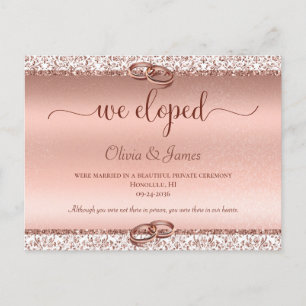 Rose Gold Elegant Typography Wedding Elopement Announcement Postcard