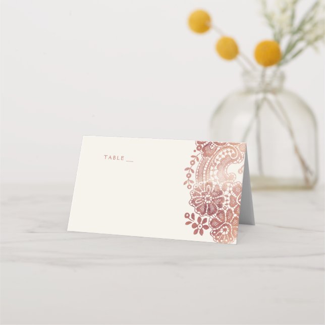 Rose gold elegant vintage lace wedding place cards (Front)