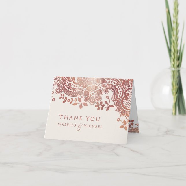 Rose gold elegant vintage lace wedding thank you (Front)