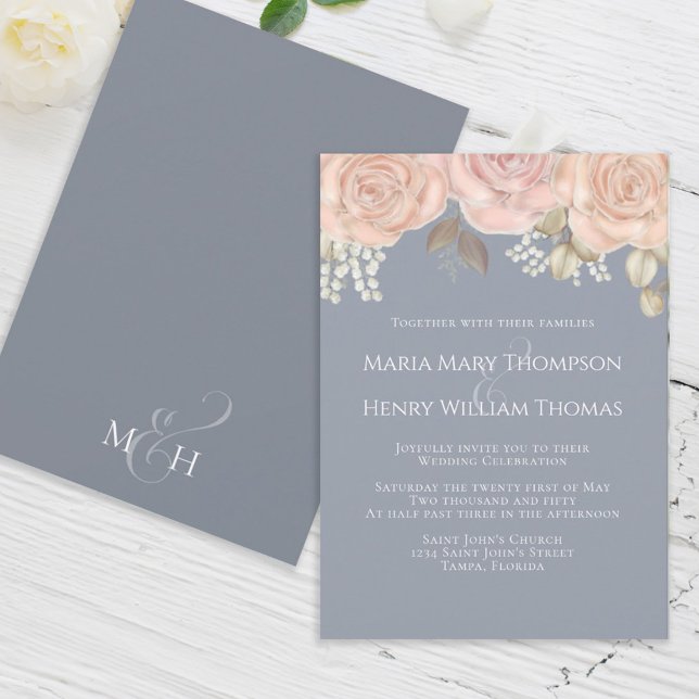 Rose Gold Elegant Watercolor Floral Rose Foliage Invitation (Creator Uploaded)