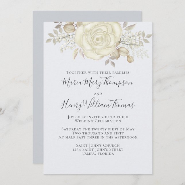 Rose Gold Elegant Watercolor Floral Rose Foliage Invitation (Front/Back)