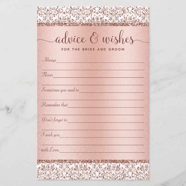 Rose Gold Elegant Wedding Advice Wishes  (Front)