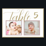 Rose Gold Elegant Wedding Photo Table Number<br><div class="desc">Elegant and unique custom wedding table number cards feature childhood photos of the bride and groom at an age that corresponds with the table number. To customise: type in the table number, click "change" by the default photos to upload your own digital or scanned photos, and add that individual table...</div>