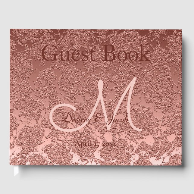 Rose Gold Elegant Wedding Reception Monogram Guest Book (Front)