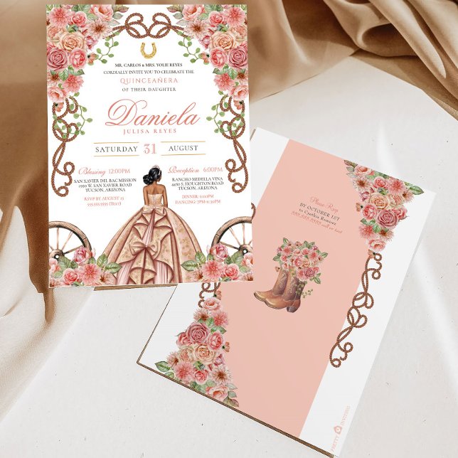 Rose Gold Elegant Western Charro Quinceanera Invitation (Creator Uploaded)