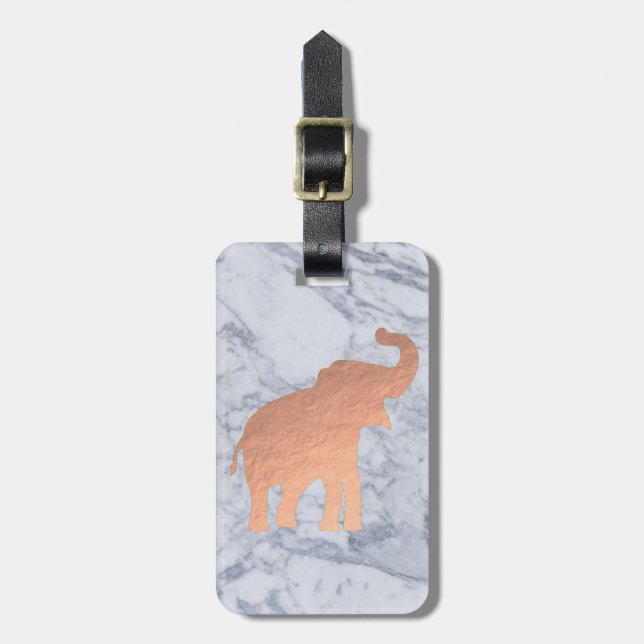 rose gold elephant design on marble luggage tag (Front Vertical)