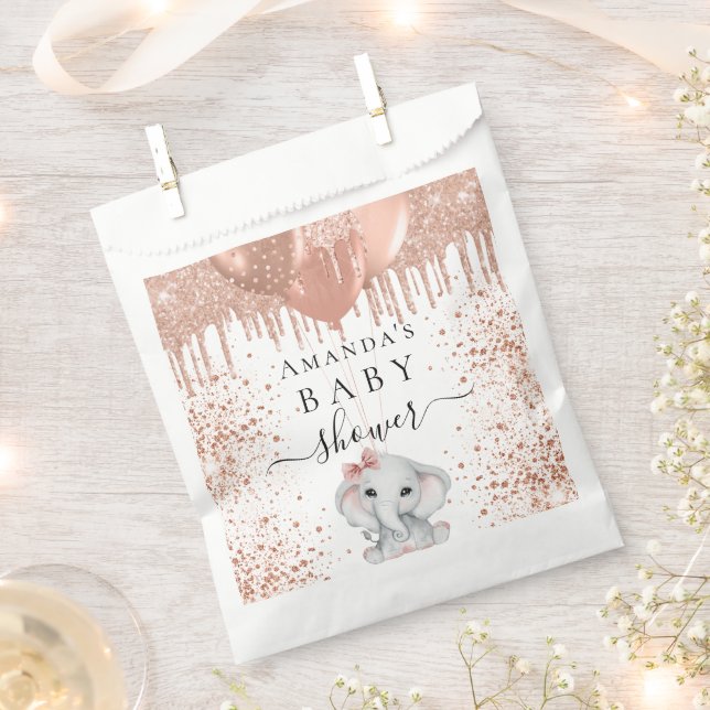 Rose gold elephant girl balloons Baby Shower Favour Bag (Clipped)