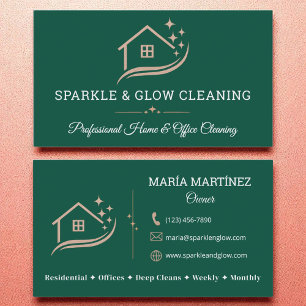 Rose Gold Emerald Green Cleaning Service House Business Card