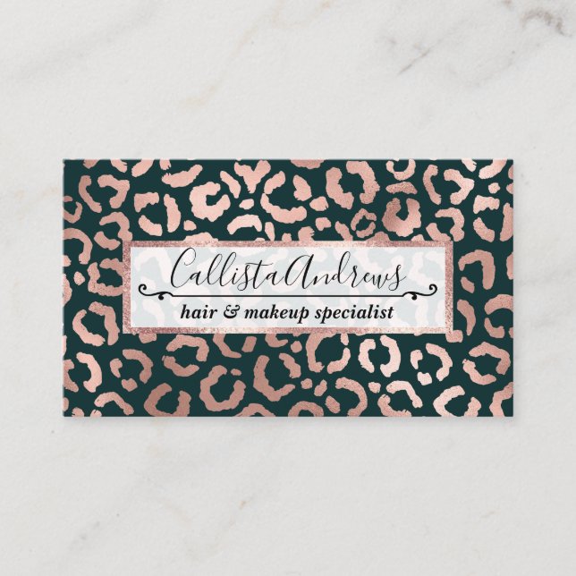 Rose Gold Emerald Leopard Cheetah Animal Print Business Card (Front)