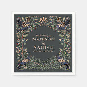 Rose Gold Enchanted Gothic Raven Floral Wedding  Napkin