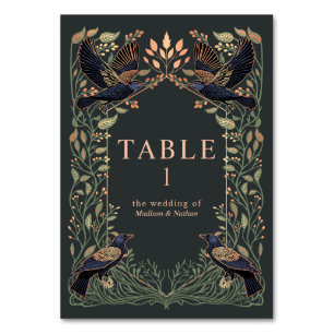 Rose Gold Enchanted Gothic Raven Floral Wedding Table Number