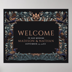 Rose Gold Enchanted Raven Floral Wedding Welcome Poster