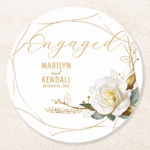 Rose Gold Engagement  Round Paper Coaster