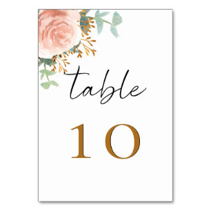 Rose gold eucalyptus greenery floral table number
