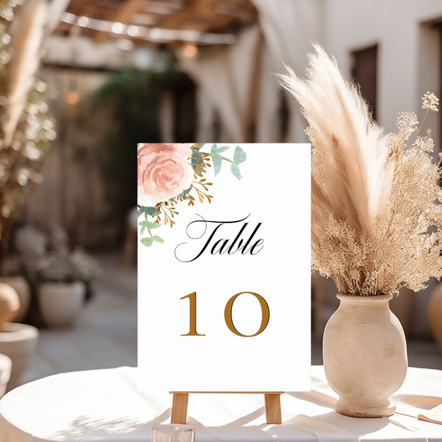 Rose gold eucalyptus greenery floral table number (Creator Uploaded)