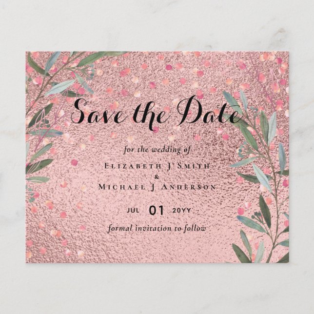 Rose Gold Eucalyptus Leaves Foil Look WEDDING (Front)